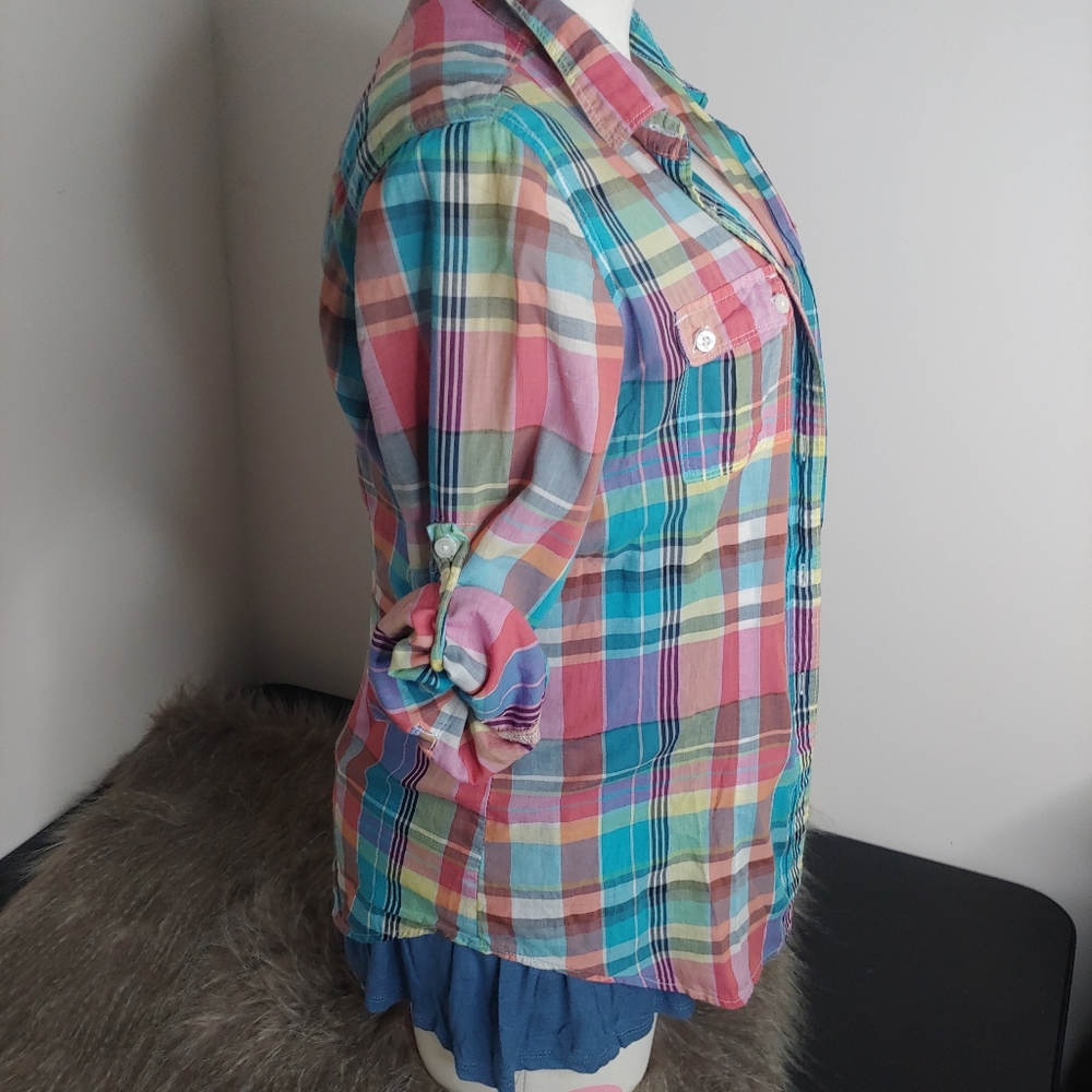 American Eagle Button Down Madras Plaid Shirt - image 4